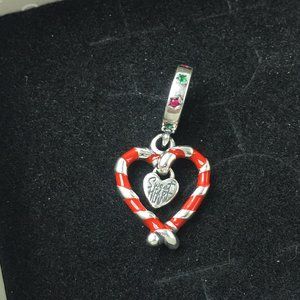 Pandora Double Candy Cane Heart Christmas Dangle Charm